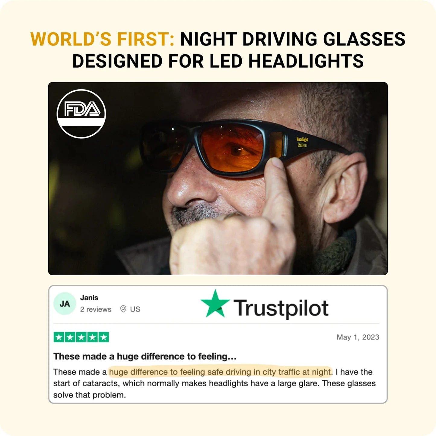 HEADLIGHT GLASSES ™ WITH GLARECUT TECHNOLOGY